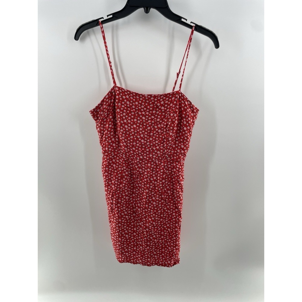 Aeropostale Women's Red Dress‎ White Roses Spaghetti Straps Boho Chic Size M